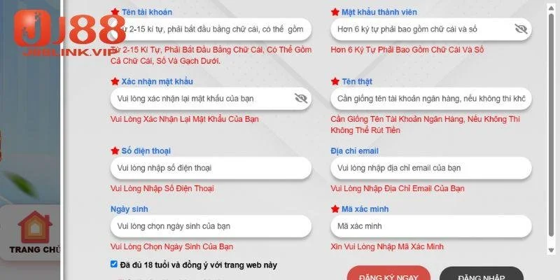 Thông tin cơ bản về việc đăng ký J88